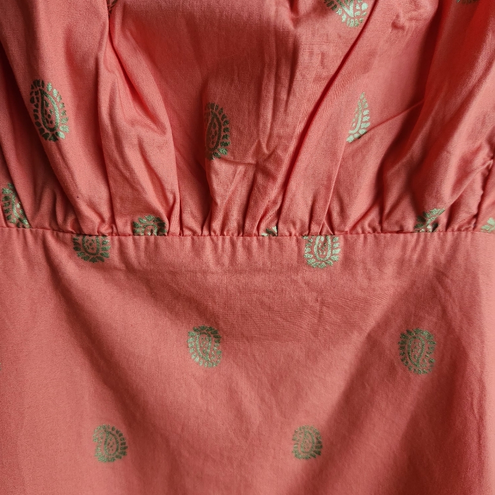 Maeve Coral Paisley Print Smocked Sundress Gold Metallic Boho Chic Sz 4 - Picture 5 of 8